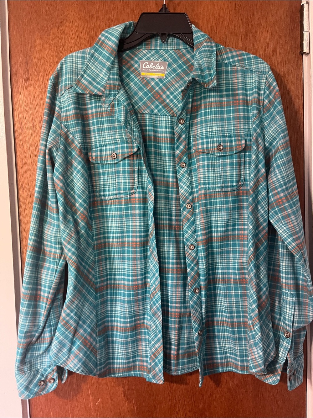 Cabela's Teal and Orange Plaid Button-Front Shirt